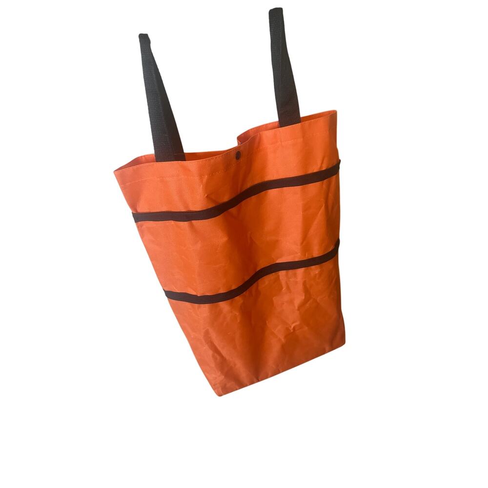 NWT Folding Shopping Cart Bag With Wheels Orange Black Shoulder Straps